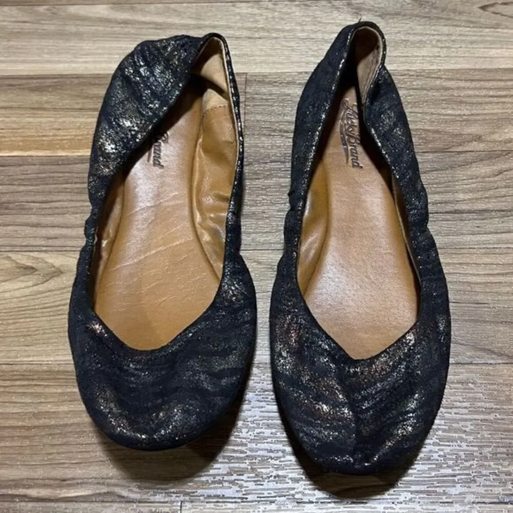 Lucky Brand Women's‎ Emmie Metallic Tiger Ballet Flats Black/Gold Size 8M/38
